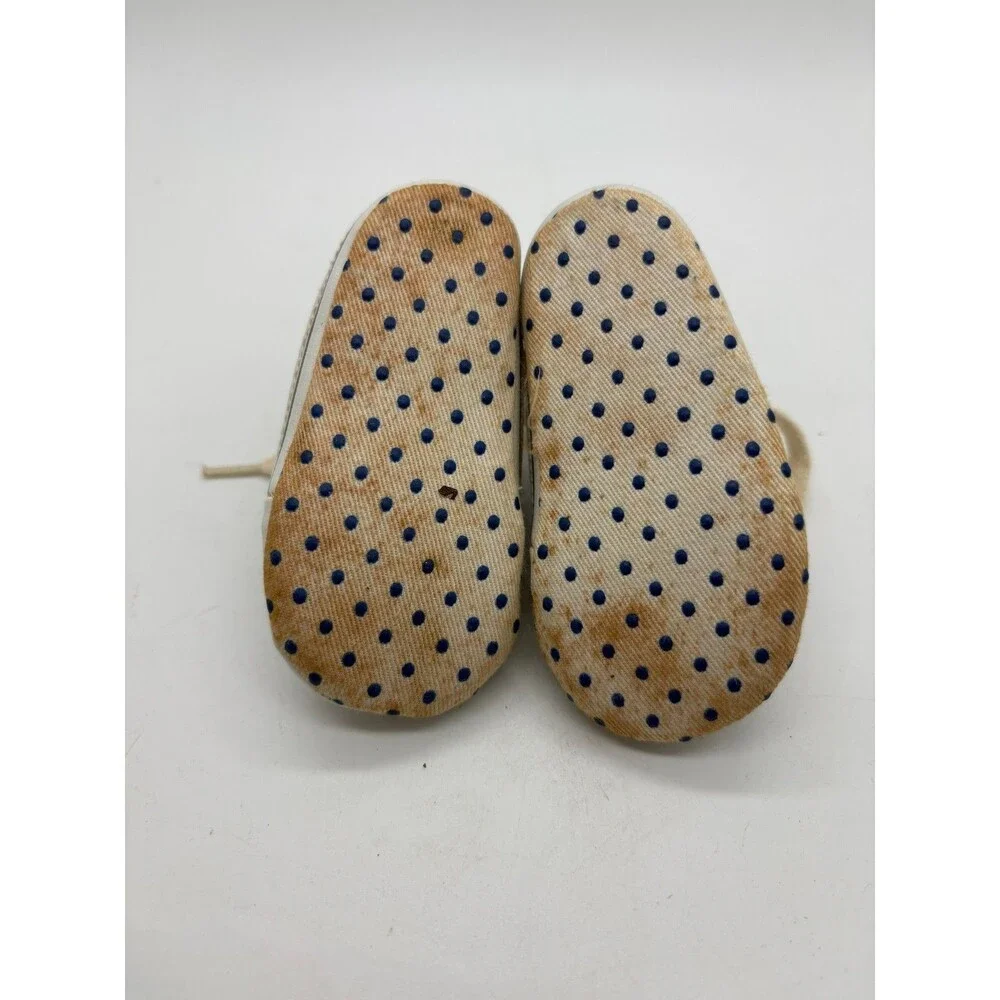 Vintage Infant 0-3 months High Top Booties Baby Navy Blue Canvas Crib Shoes